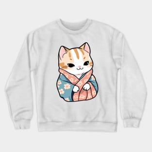 Cute cat in a kimono Crewneck Sweatshirt